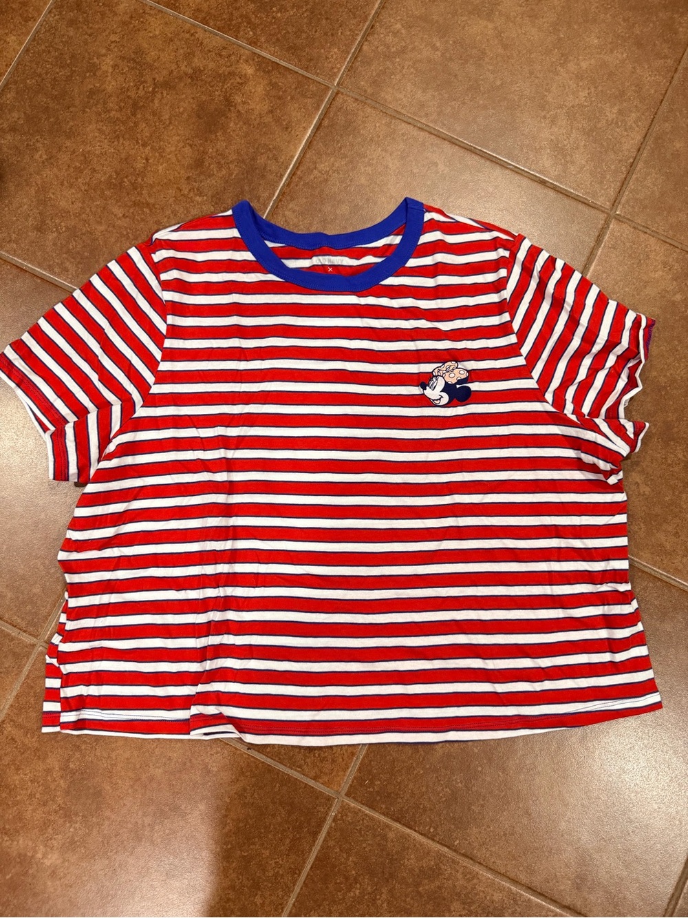 Old Navy x Disney Minnie Mouse Boxy Crop Red & White Striped Tee